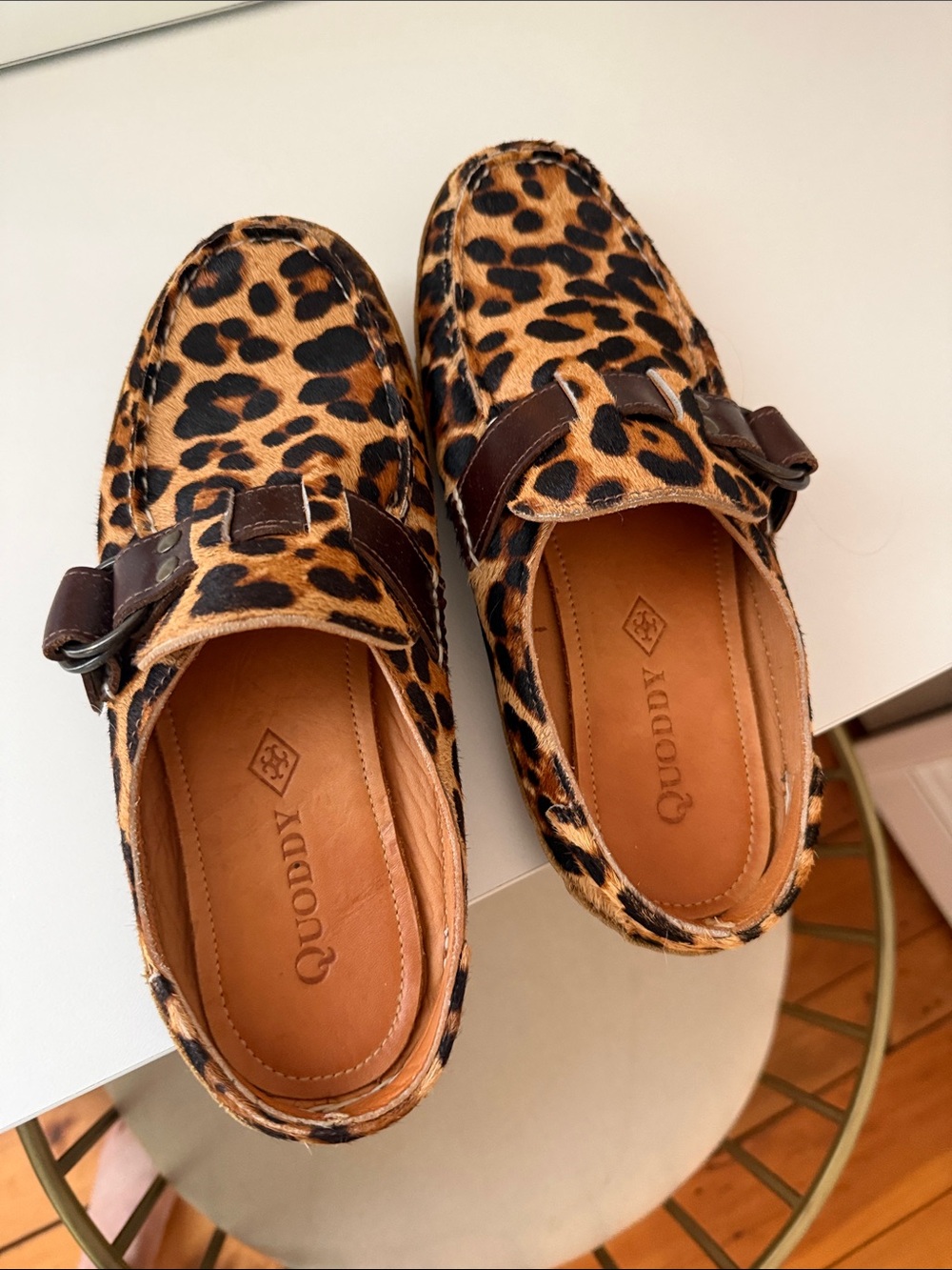 Quoddy Leopard Print Pony Hair Loafers in Brown and Black